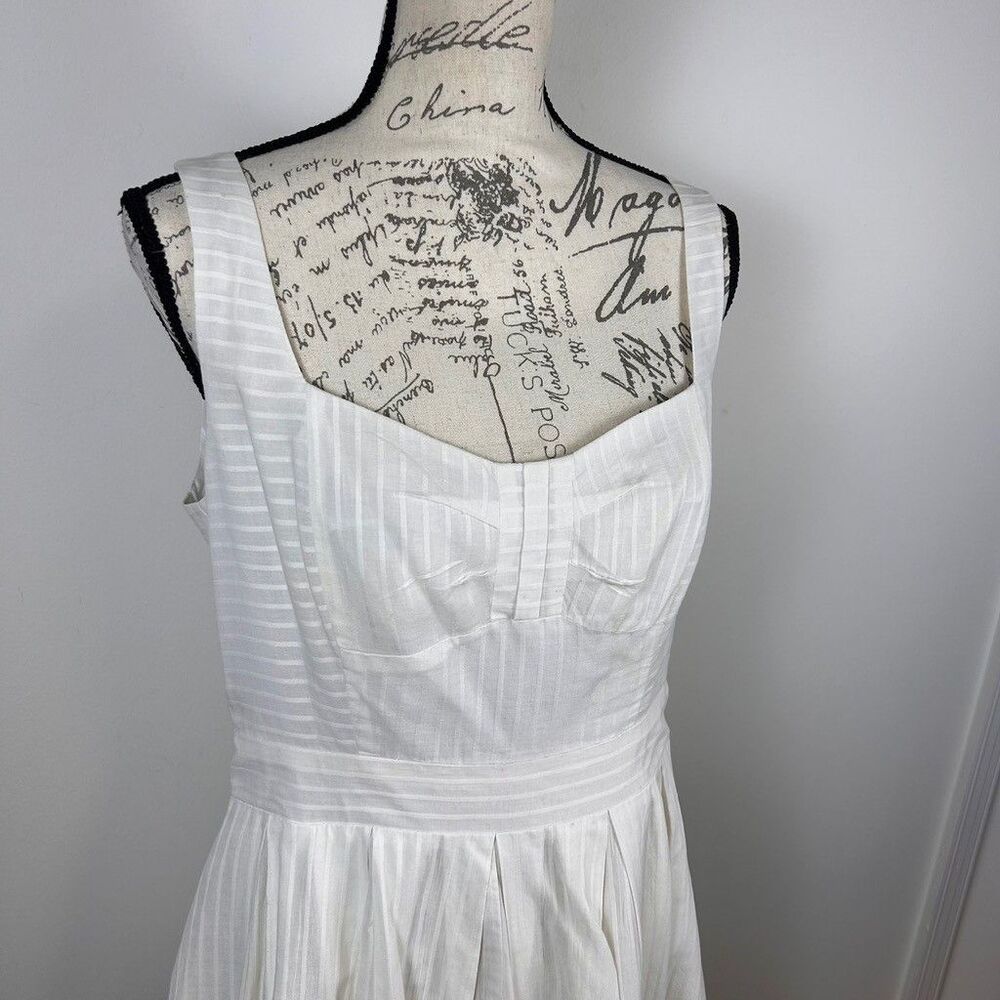 Liz Claiborne White Cotton Striped Sundress Womens Size 14 Pleated Midi Dress - Picture 2 of 12